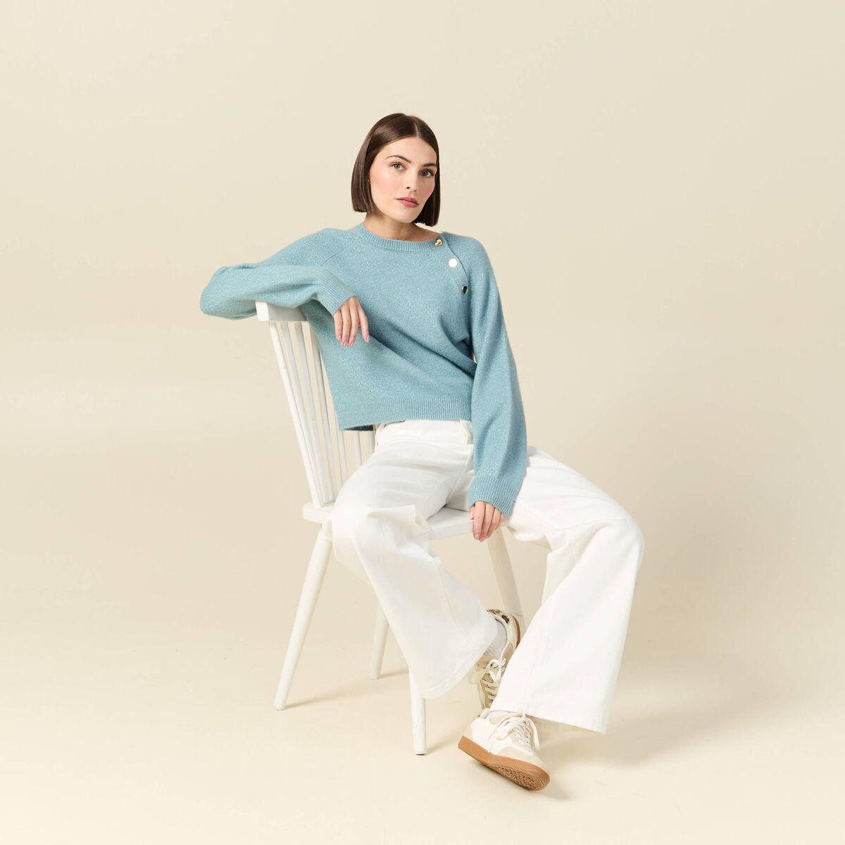 Pull manches longues col rond gris femme