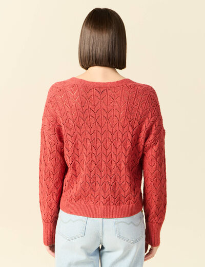 Gilet manches longues ajouré rouge femme