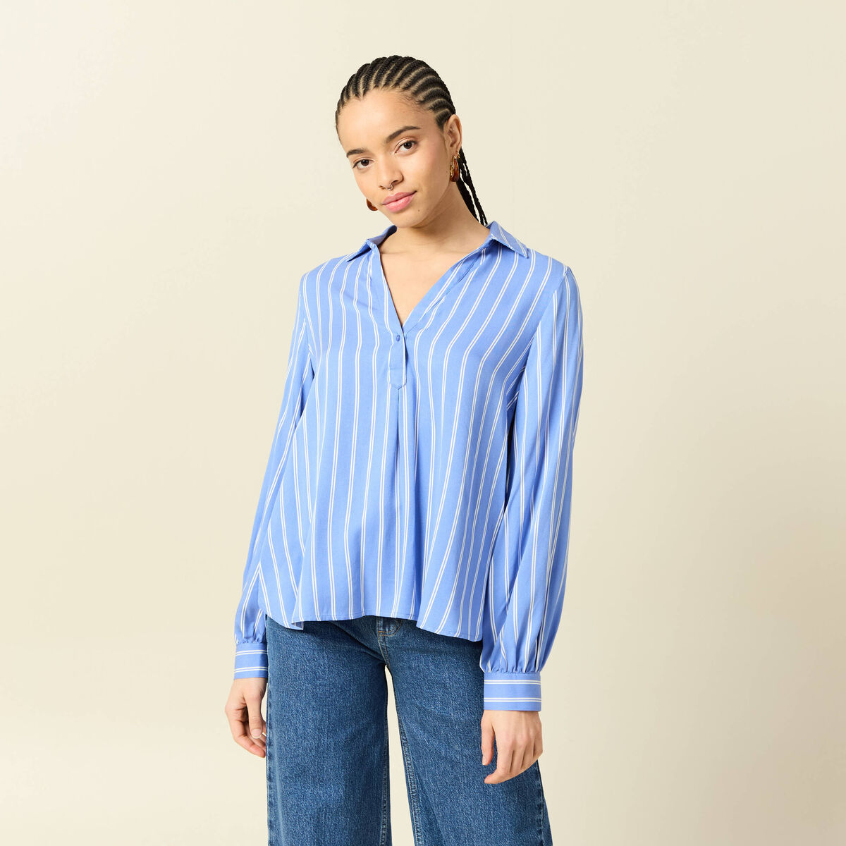 Blouse manches longues denim baby bleu femme