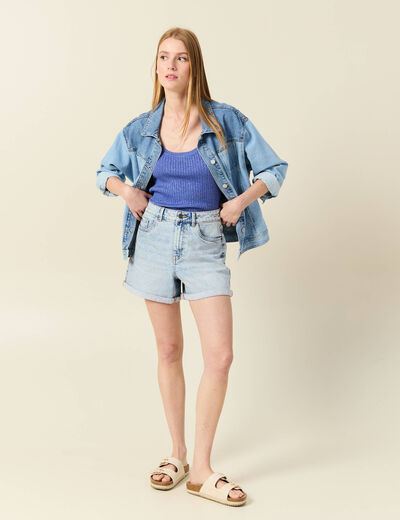 Débardeur tricot bretelles bleu electrique femme