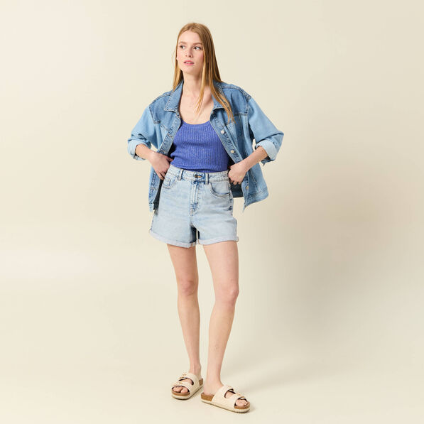 Débardeur tricot bretelles bleu electrique femme