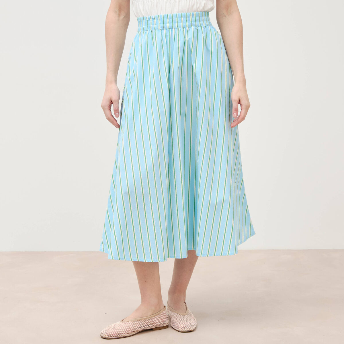 Jupe longue &eacute;vas&eacute;e en coton bleu ciel femme