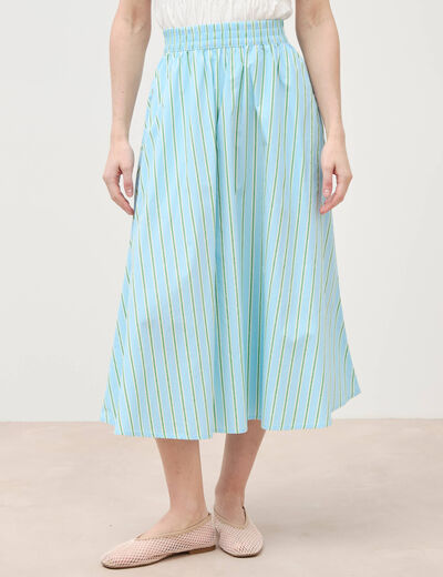 Jupe longue &eacute;vas&eacute;e en coton bleu ciel femme