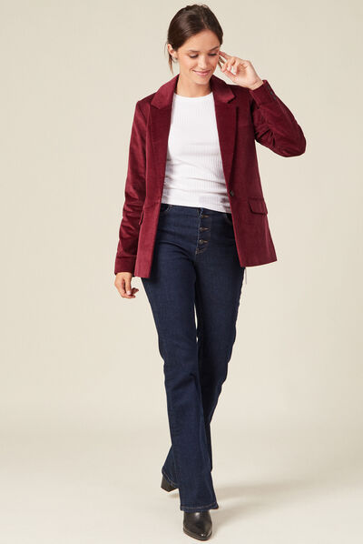Veste blazer ajustée velours prune femme