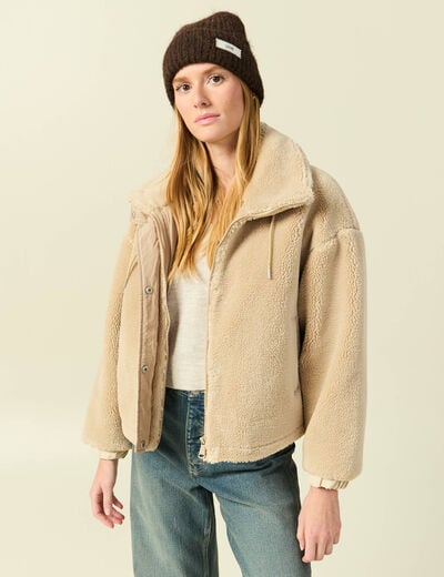 Veste oversize effet polaire col montant creme femme
