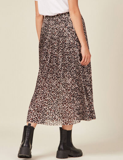 Jupe longue évasée plissée marron clair femme