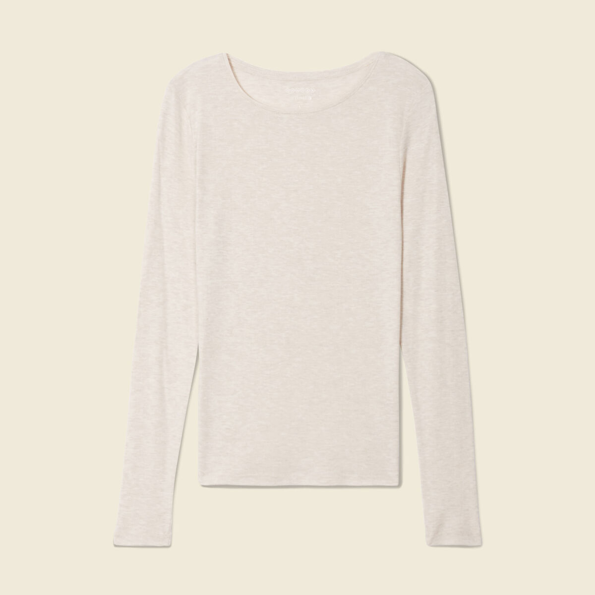 T-shirt cintr&eacute; manches longues col rond beige femme