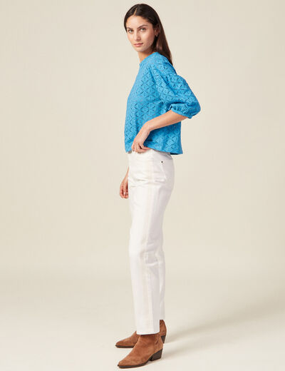 T-shirt manches 3/4 ajouré bleu femme