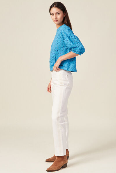 T-shirt manches 3/4 ajouré bleu femme