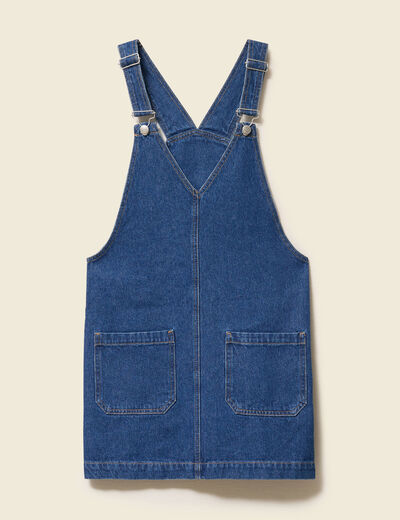 Robe en jeans col v à bretelles denim stone femme
