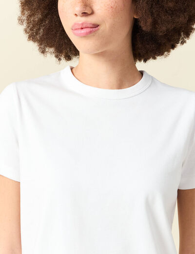 T-shirt cintr&eacute; col rond manches courtes blanc femme