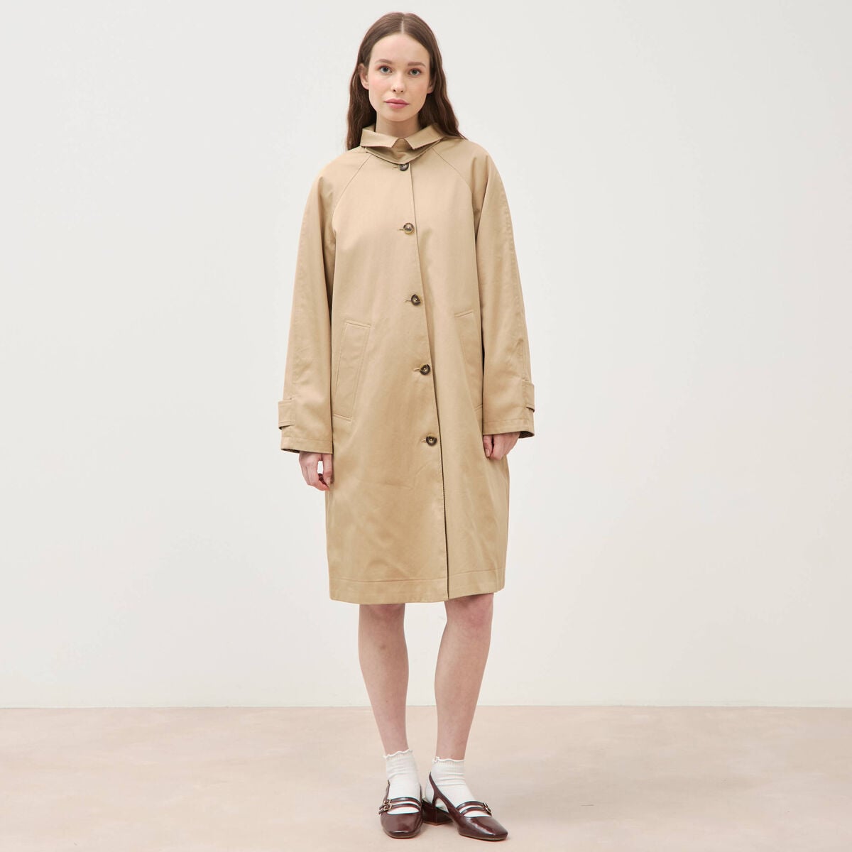 Trench long oversize r&eacute;versible beige femme