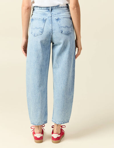 Jeans slouchy taille haute en coton denim bleach femme
