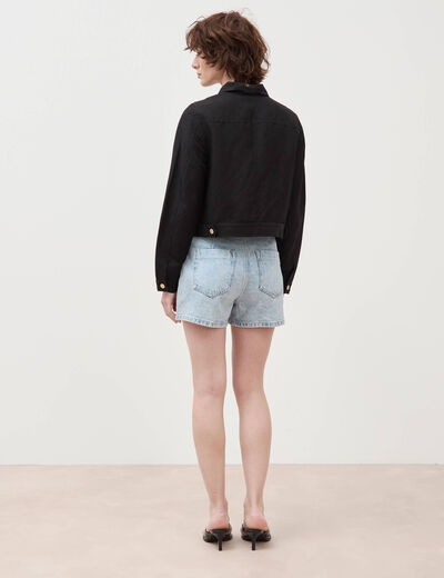 Veste courte boutonn&eacute;e noir femme