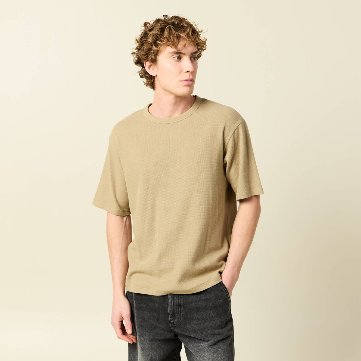 T-shirt ample en coton manches courtes beige fonce homme