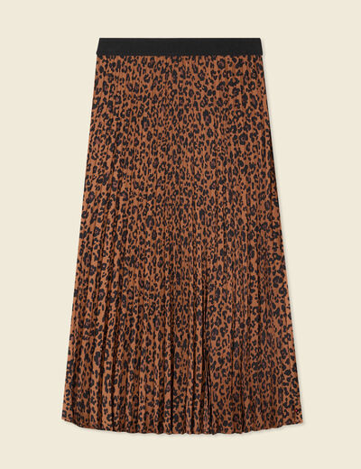 Jupe longue droite plissée marron foncé femme