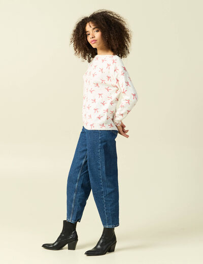 Pull de no&euml;l col bateau manches longues creme femme