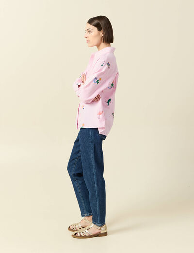 Chemise manches longues rose femme