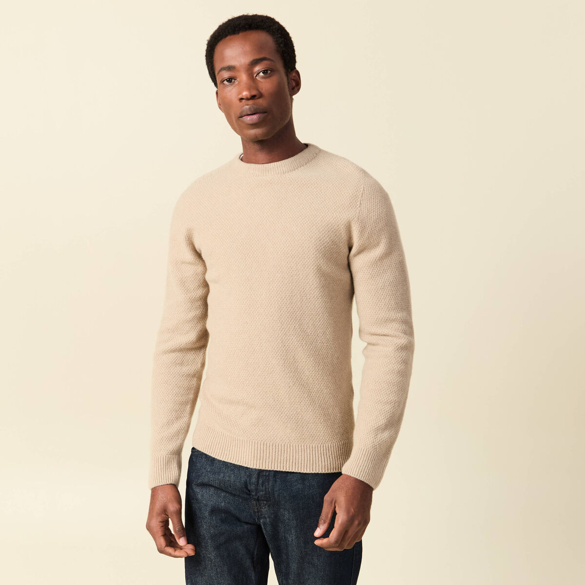 Pull manches longues fabriqu&eacute; en France sable homme