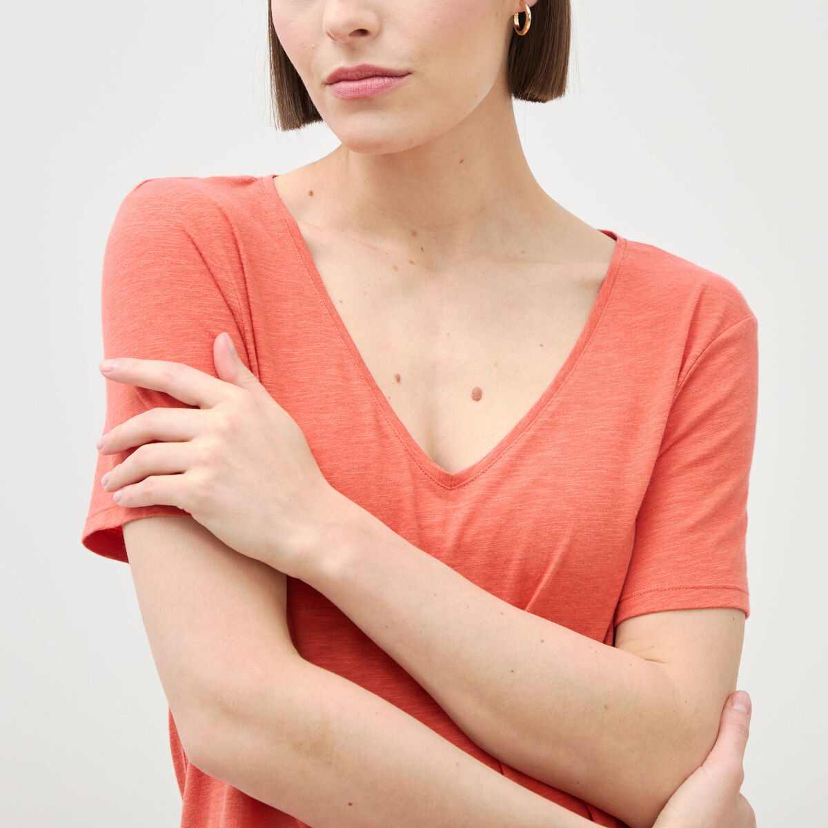 T-shirt manches courtes rouge fonc&eacute; femme
