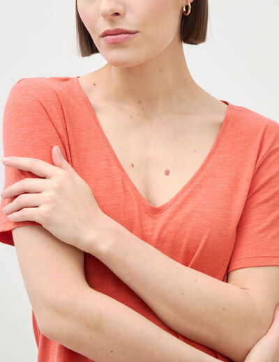 T-shirt manches courtes rouge fonc&eacute; femme