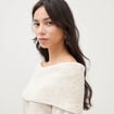 Pull droit manches longues bardot ecru femme