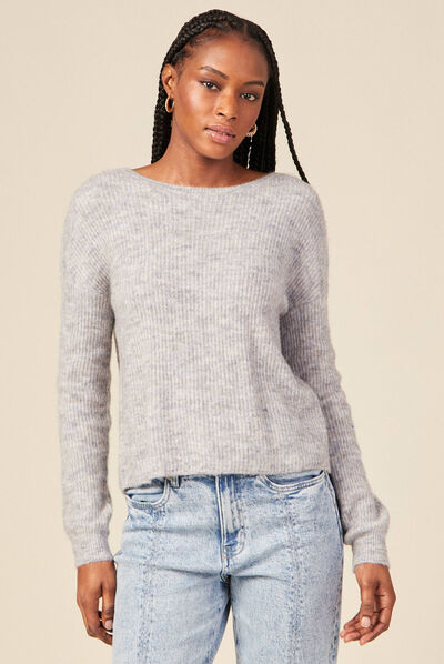 Pull manches longues gris femme