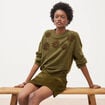 Pull manches longues col rond vert olive femme