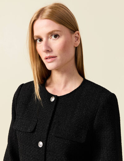 Veste manches longues en tweed noir femme
