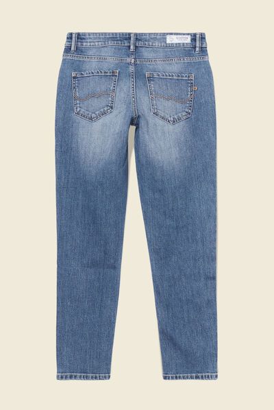 Jeans slim taille basse 7/8ème denim used femme