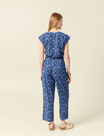 Combinaison salopette manches courtes bleu femme