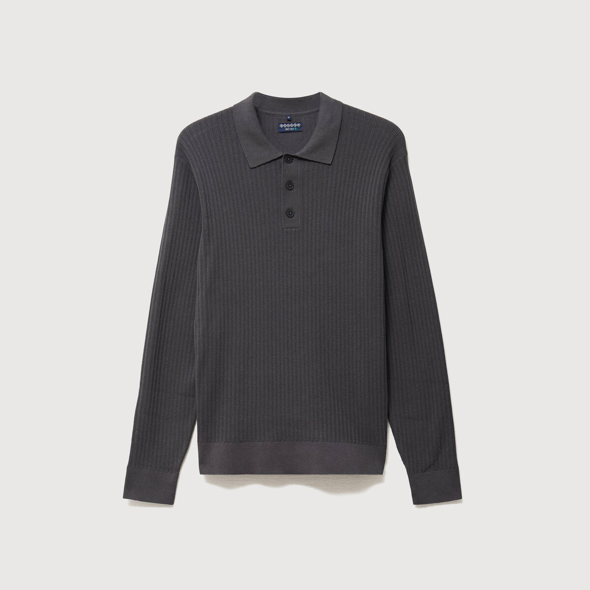 Pull manches longues en coton gris fonc&eacute; homme