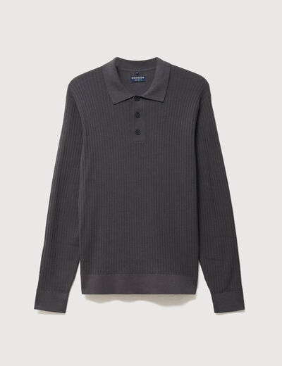 Pull manches longues en coton gris fonc&eacute; homme