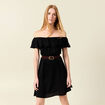 Robe col carré manches courtes noir femme