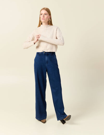 Pull manches longues cropped creme femme