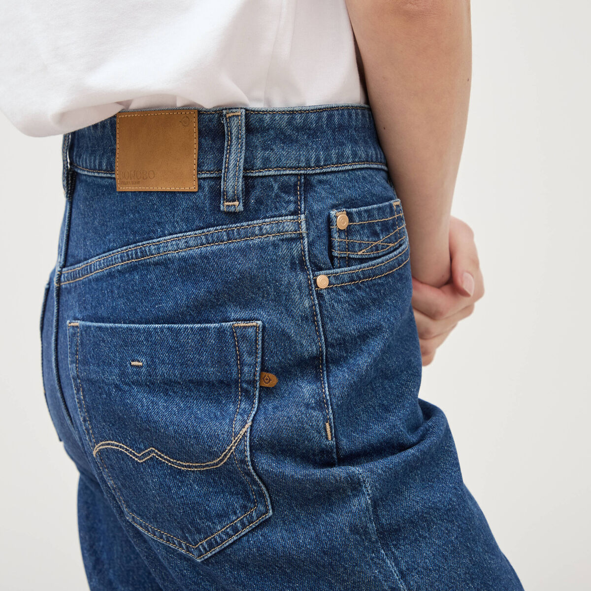 Jeans mom 7/8&egrave;me bleu clair femme