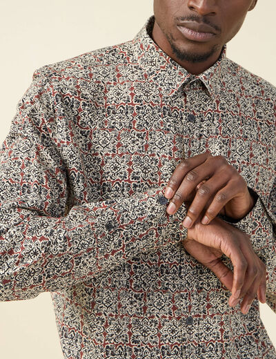 Chemise manches longues marron cognac homme