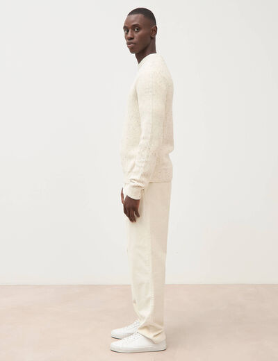 Pull col rond manches longues en coton ecru homme
