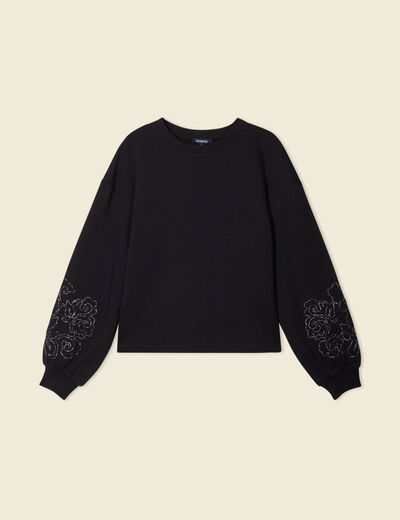 Sweat manches longues brodées noir femme