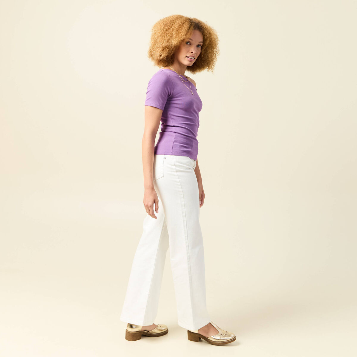 T-shirt asymétrique manches courtes violet femme