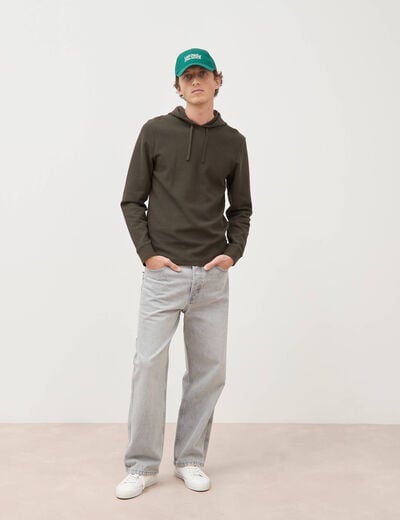 T-shirt &agrave; capuche vert kaki homme