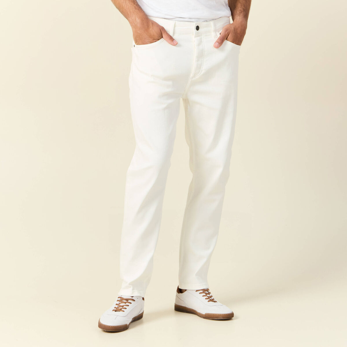 Jeans straight taille tapered denim blanc homme