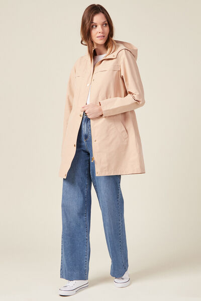 Parka à capuche déperlante beige femme