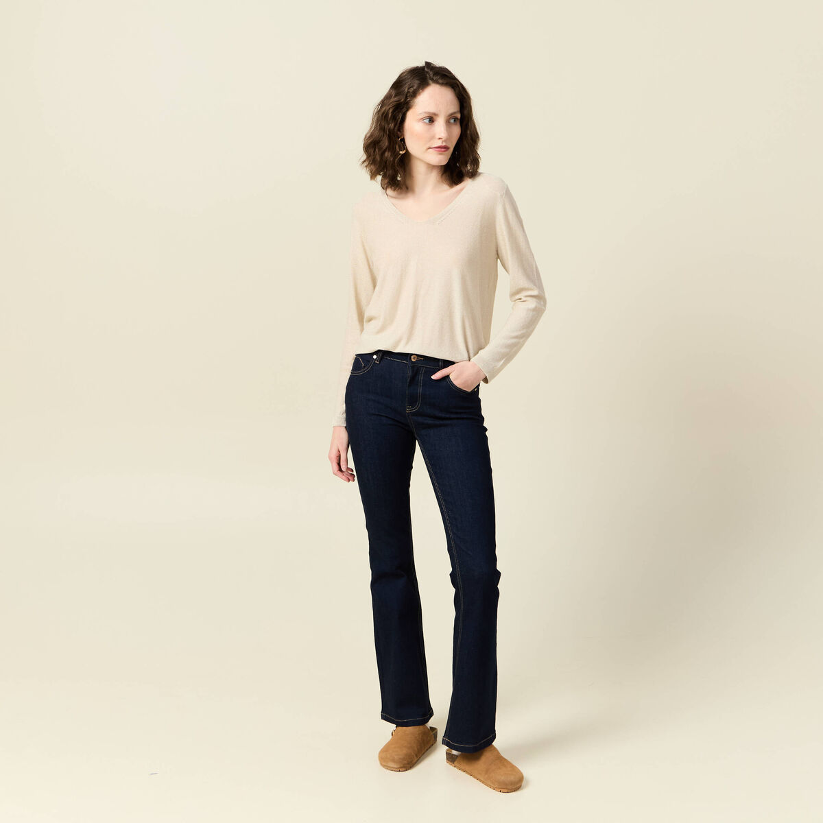 Pull manches longues ecru femme