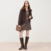 Pull col rond manches longues marron femme