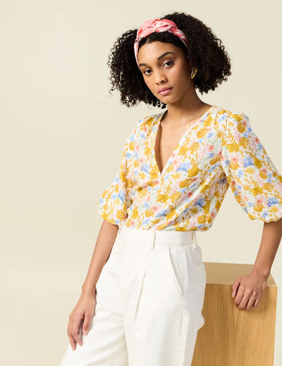 Blouse manches courtes multicolore femme