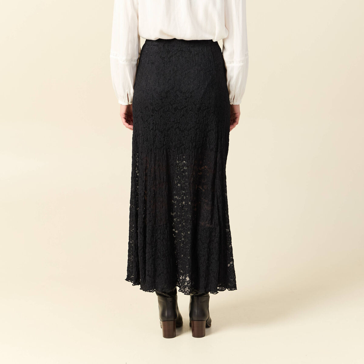 Jupe longue &eacute;vas&eacute;e doubl&eacute;e noir femme