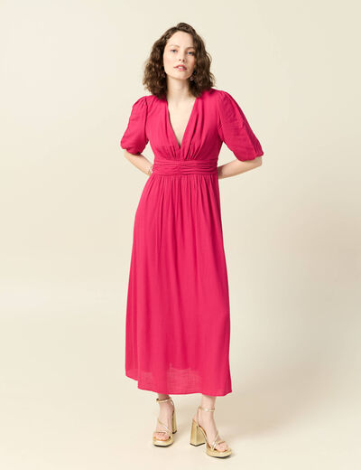 Robe longue évasée rose framboise femme