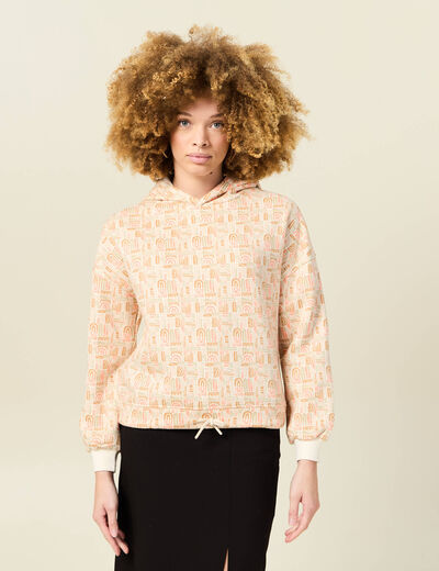 Sweat à capuche orange corail femme