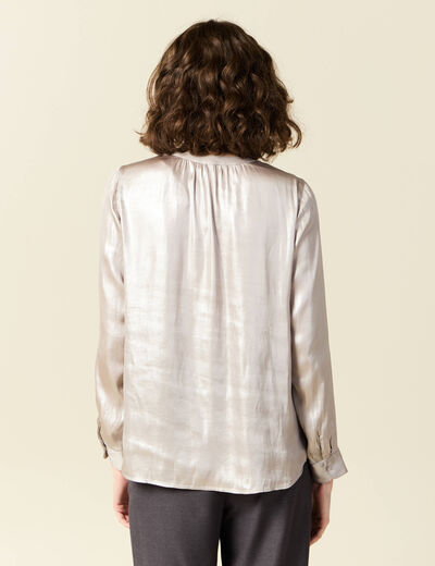 Blouse manches longues irisée gris argent femme